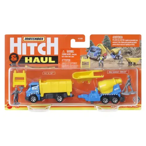 Set 2 vehicule Matchbox Hitch & Haul  Construction Zone Tilt n Tip, Cement Trailer, 1:64