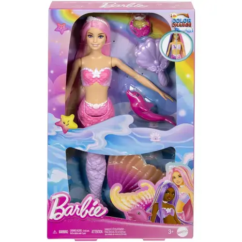 Papusa Barbie Color Change - Sirena cu par roz