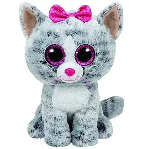 Jucarie de plus TY Beanie Boos, Pisica Kiki, 24 cm, gri