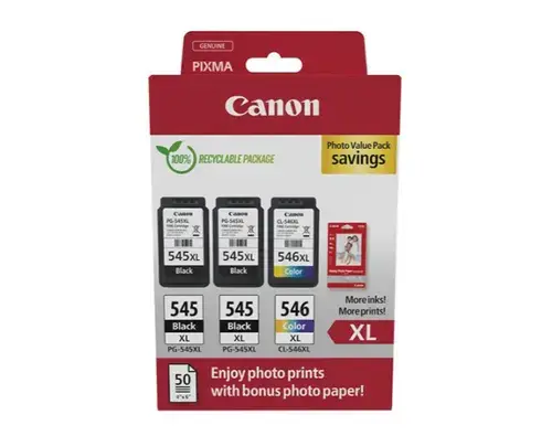 Pachet foto 3 cartuse Canon 2xPG-545XL + CL-546XL + hartie foto 10x15 50coli
