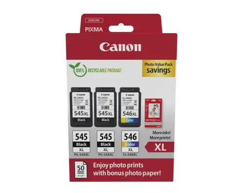 Pachet foto 3 cartuse Canon 2xPG-545XL + CL-546XL + hartie foto 10x15 50coli