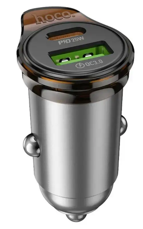 Incarcator Auto Cu Cablu Lightning HOCO NZ16A, 43W, 3A, 1 x USB-A - 1 x USB-C, Gri