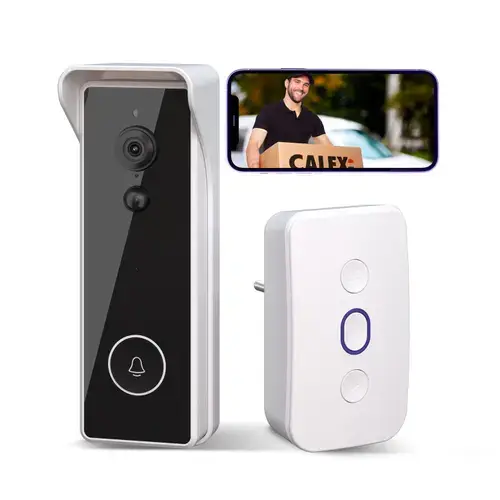 Set Sonerie video Calex Smart 2K cu difuzor wireless, WiFi, Negru