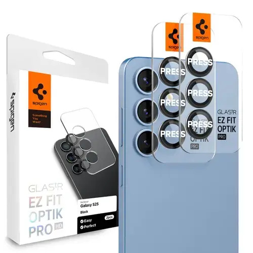 Folie de protectie Camera spate Spigen EZ FIT pentru Samsung Galaxy S25+ S936, Sticla Securizata, Set 2 bucati, Transparenta