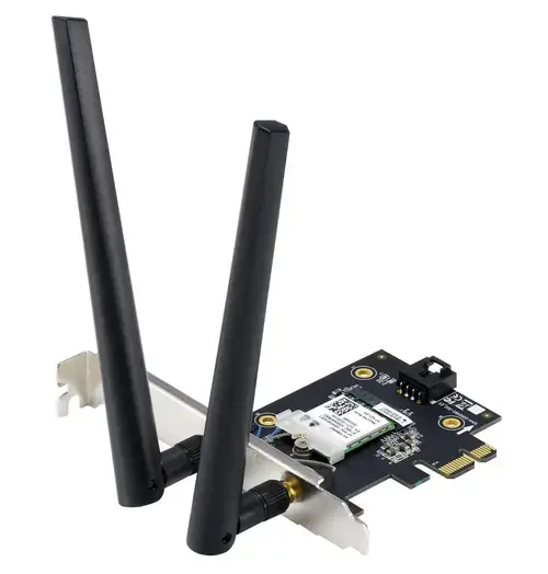 Placa de retea ASUS PCE-BE6500, BE6500, Tri-Band, 2 antene externe, 4K-QAM, Bluetooth 5.4, WPA3, OFDMA, MU-MIMO, MLO