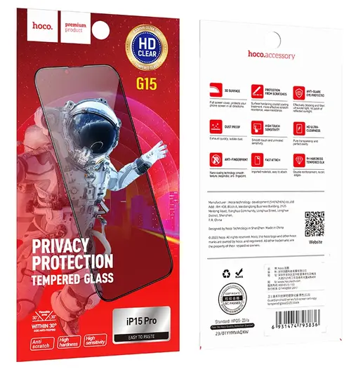Folie de protectie Ecran Privacy HOCO G15 pentru Apple iPhone 16 Pro, Sticla Securizata, Full Glue, 5D