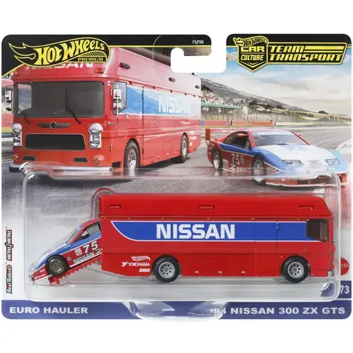 Set masinute Hot Wheels Car Culture - Team transport, Euro Hauler cu masinuta Nissan 300 ZX GTS, 1:64
