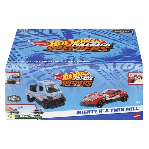 Set 2 masinute metalice Hot Wheels Pull Back - Mighty K si Twin Mill, 1:43