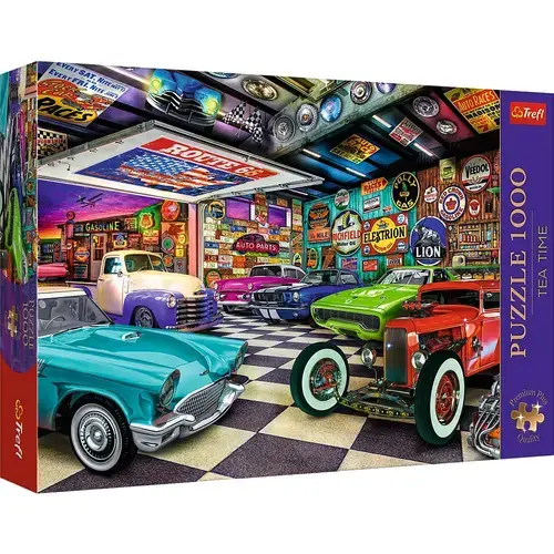 Puzzle Trefl Premium Plus - Tea Time, Garajul Colectionarului De Masini, 1000 piese