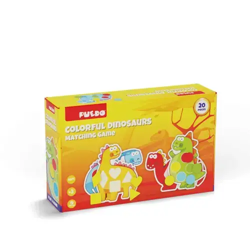 Joc de asociere PUEDO Potriveste dinozaurii colorati, 3+ ani, carton, 20 piese, Multicolor