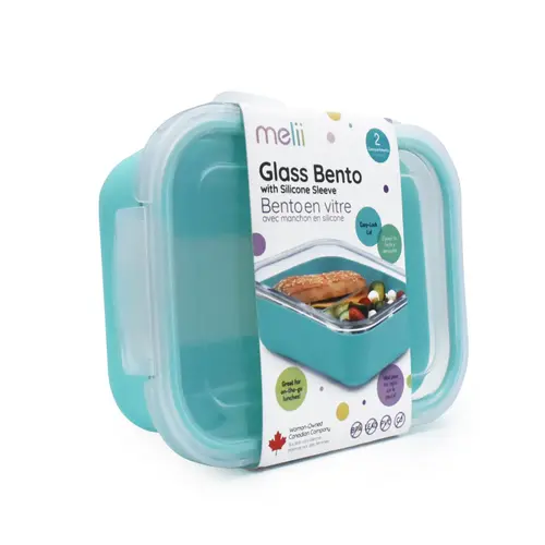 Bol de sticla Melii cu capac din silicon, 740 ml, Albastru