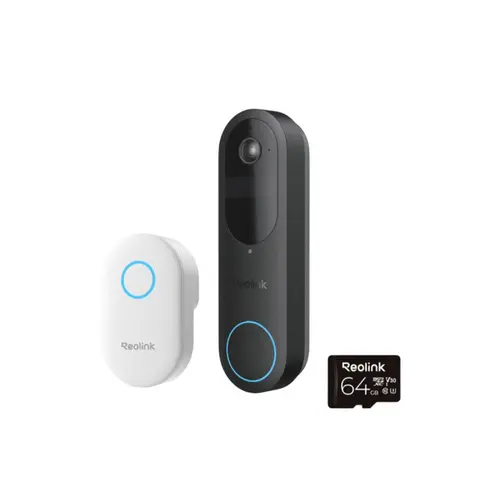 Sonerie wireless WiFi dual band Reolink D340B+CHIME+64GB, 4 MP, 1.2 mm, 2.4-5 GHz, 7000 mAh, PIR, microfon si difuzor, slot card