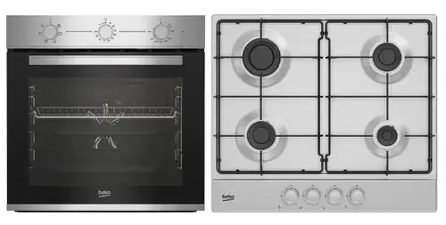 Set Cuptor incorporabil Beko BBSE12130XD, Electric, 72 l, Clasa A, Booster, Fan Assisted cooking, SteamShine Cleaning,Timer, Inox + Plita incorporabila Beko HIAG64223SX, Gaz, 4 arzatoare, High-Efficiency Gas Burner, 60 cm, Inox