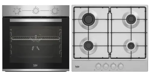 Set Cuptor incorporabil Beko BBSE12130XD, Electric, 72 l, Clasa A, Booster, Fan Assisted cooking, SteamShine Cleaning,Timer, Inox + Plita incorporabila Beko HIAG64223SX, Gaz, 4 arzatoare, High-Efficiency Gas Burner, 60 cm, Inox