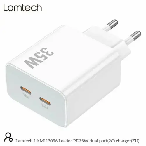 Incarcator retea Lamtech QC3.0 PD 35W, 2 x USB Type-C, Alb