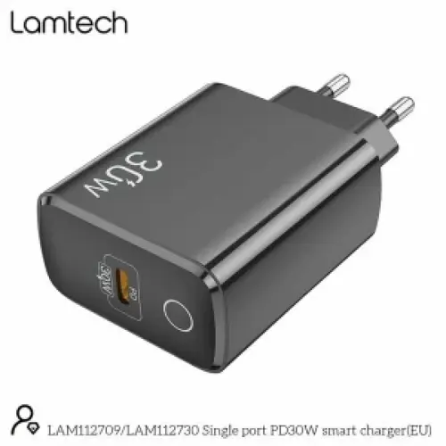 Incarcator retea Lamtech PD 30W, 1xUSB Type-C, Negru