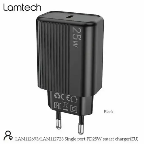Incarcator retea Lamtech PD 25W, 1xUSB Type-C, Negru