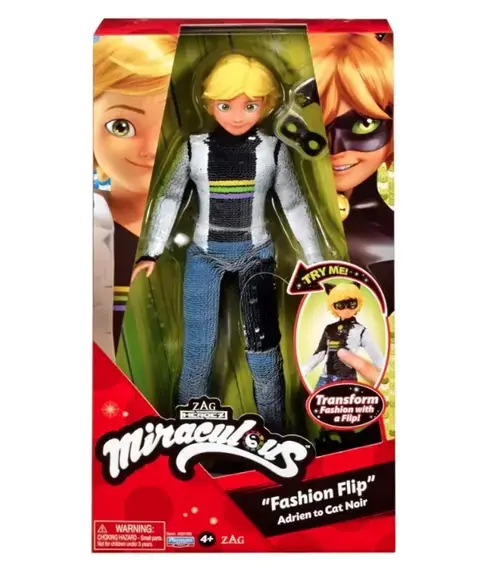 Papusa Miraculous Adrien to Cat Noir, cu paiete reversibile