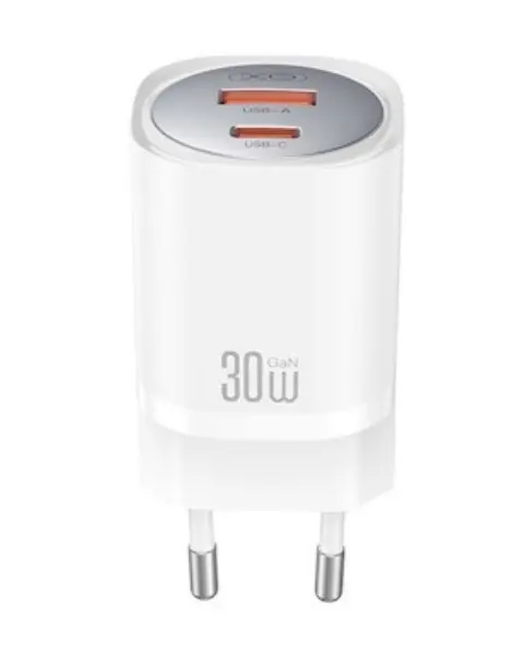 Incarcator Retea XO Design CE21, 30W, 3A, 1 x USB-A - 1 x USB-C, Alb