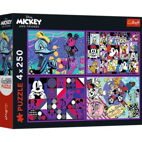 Puzzle Trefl din 4 x 250 piese - Seria aventurilor lui Mickey Mouse