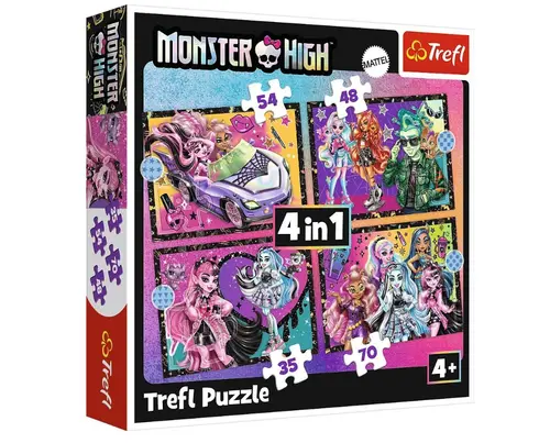 Puzzle pentru copii Trefl 4 in 1 - O zi electrizanta la Monster High
