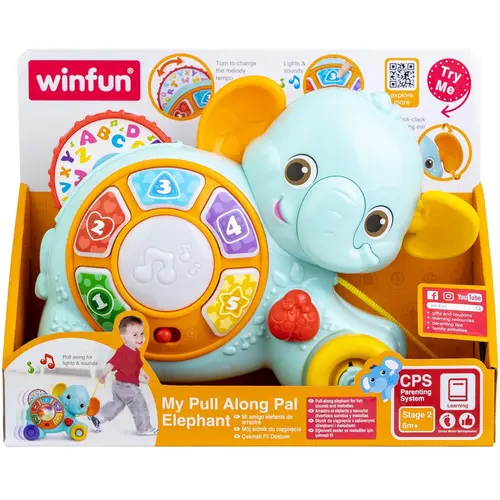 Jucarie de tras Winfun - Elefant, cu lumini si sunete