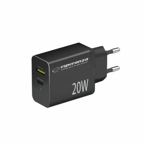 Incarcator de retea Esperanza EZC105K, Usb-C PD 20W, Usb-A QC 3.0, Negru