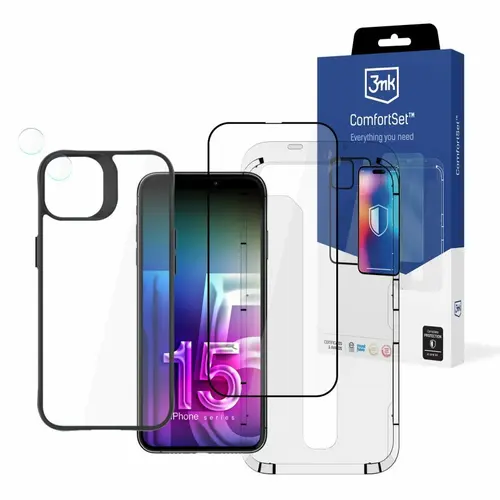Set 4in1 Husa Armor Case+ Folie Tempered Glass 9H Folie camera Lens Protection Rama profesionala aplicat folie  pentru iPhone 15