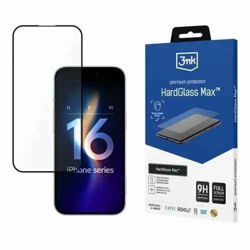 Folie de protectie 3mk HardGlass Max pentru iPhone 16, Negru