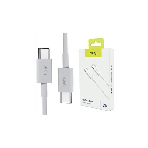 Cablu de date si incarcare Allity AUC-03, USB-C to USB-C, 60W, 1m, Alb