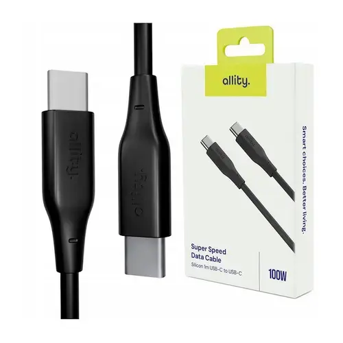 Cablu de date si incarcare Allity AUC-02, USB-C to USB-C, 100W, 1m, Negru