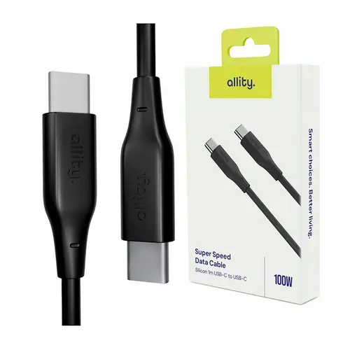 Cablu de date si incarcare Allity AUC-02, USB-C to USB-C, 100W, 1m, Negru