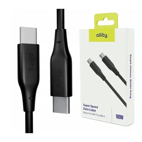 Cablu de date si incarcare Allity AUC-02, USB-C to USB-C, 100W, 2m, Negru