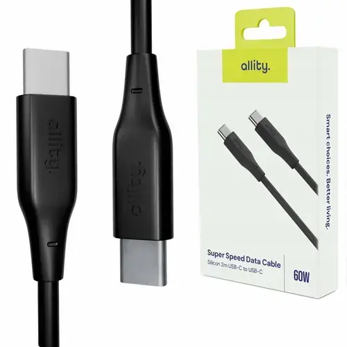 Cablu de date si incarcare Allity AUC-02, USB-C to USB-C, 60W, 2m, Negru