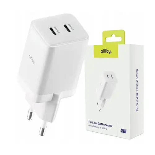 Incarcator Retea Allity  ATC-01-45WCC, GaN PD QC, 2x USB-C, 45W, Alb
