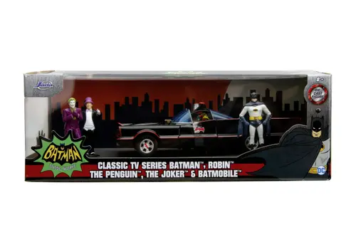 Set Masina metalica Batmobile, Robin,The Penguin, The Joker
