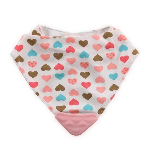 Baveta tip bandana Lorelli, cu jucarie dentitie, bumbac, Girl, Roz