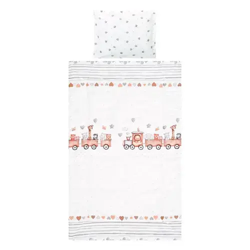 Set lenjerie pat 3 piese Lorelli Cosy Train Grey, bumbac ranforce, 0-3 luni