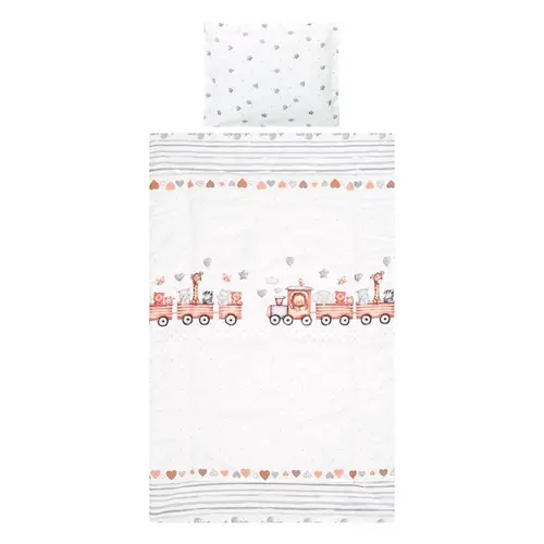 Set lenjerie pat 3 piese Lorelli Cosy Train Grey, bumbac ranforce, 0-3 luni