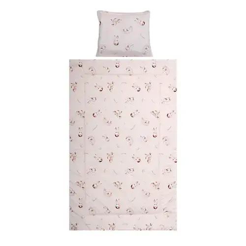 Set lenjerie pat 3 piese Lorelli Cosy Bunnies Beige, bumbac ranforce