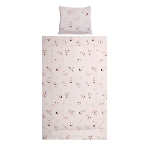 Set lenjerie pat 3 piese Lorelli Cosy Bunnies Beige, bumbac ranforce
