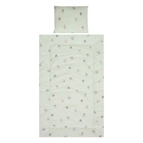 Set lenjerie pat 3 piese Lorelli  Cosy Friends Green, bumbac ranforce, 0-3 luni