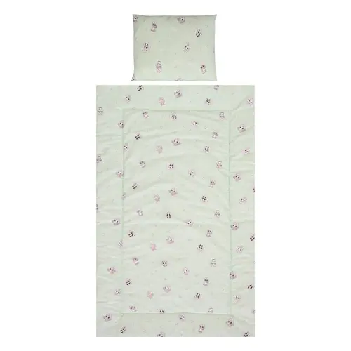 Set lenjerie pat 3 piese Lorelli  Cosy Friends Green, bumbac ranforce, 0-3 luni