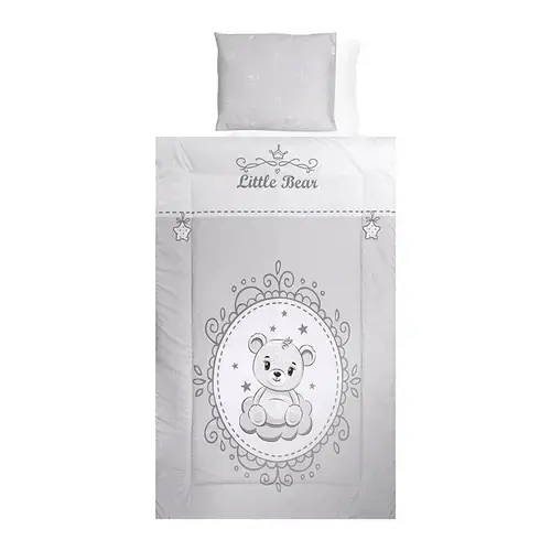 Set lenjerie pat 4 piese Lorelli Little Bear Grey, bumbac ranforce, 70 x 140 cm, 60 x 120 cm