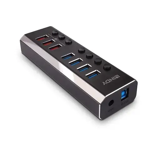 Hub USB Lindy 4337, 7x USB 3.2, Negru