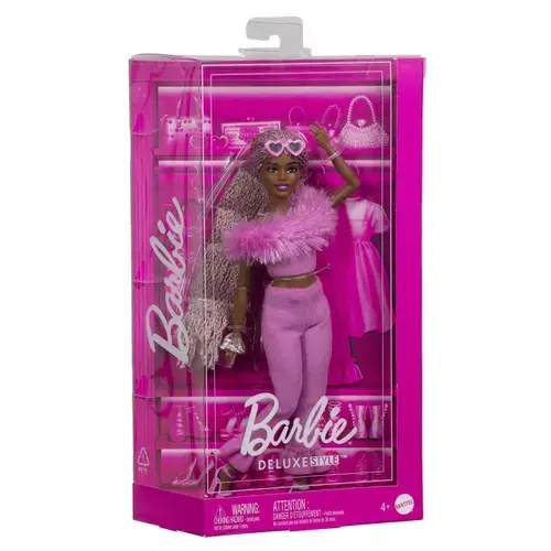 Papusa Barbie - Deluxe Style, cu Salopeta Roz Si Par Impletit