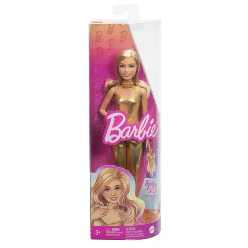 Papusa Barbie Fashionistas -Barbie blonda cu salopeta aurie