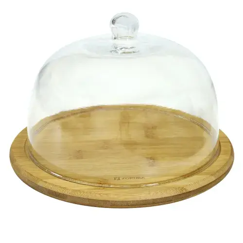 Platou servire branzeturi, 24 cm, cu capac din sticla - Zokura