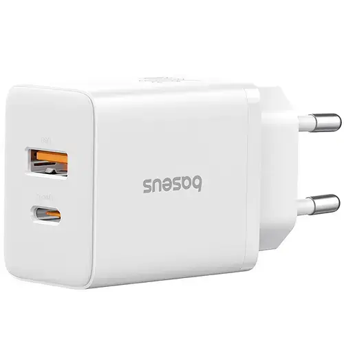 Incarcator Retea Baseus Cube P10111403213-00, 20W, 3A, 1 x USB-A, 1 x USB-C, Alb