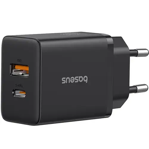Incarcator Retea Baseus Cube  P10111403113-00, 20W, 3A, 1 x USB-A, 1 x USB-C, Negru